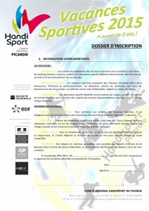Dossier Inscription - Vacances Sportives 2015-6