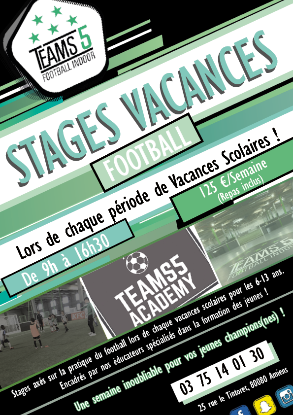 Affiche Stages Vacances Football Teams5 Amiens